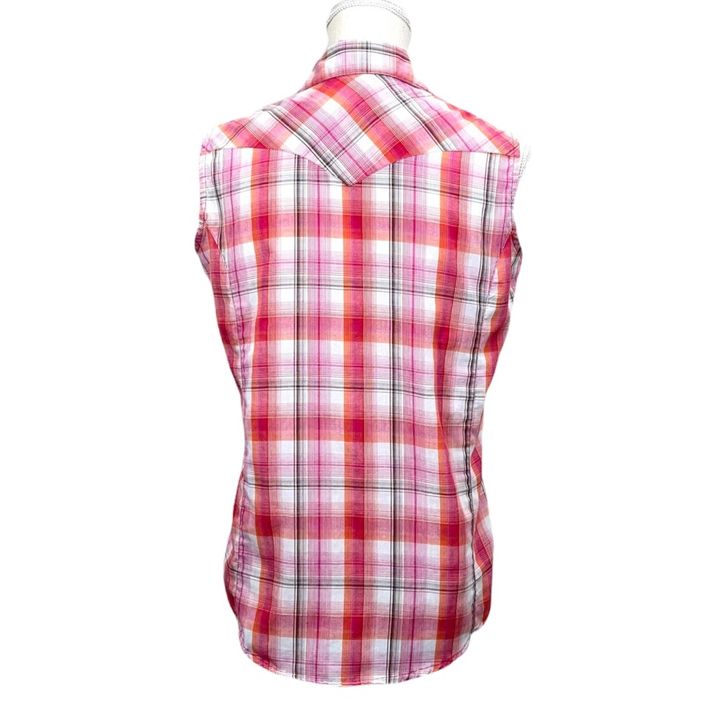 WRANGLER Plaid Women’s Fitted Sleeveless Snap Button Down Shirt Size Small - Picture 5 of 8
